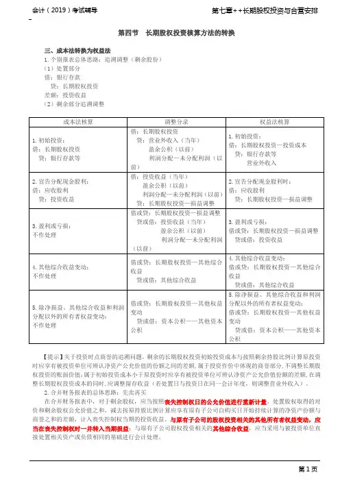 _成本法转换为权益法