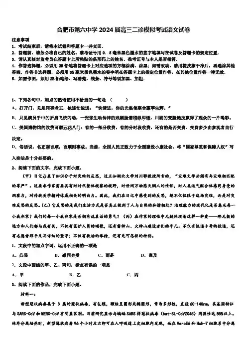 合肥市第六中学2024届高三二诊模拟考试语文试卷含解析