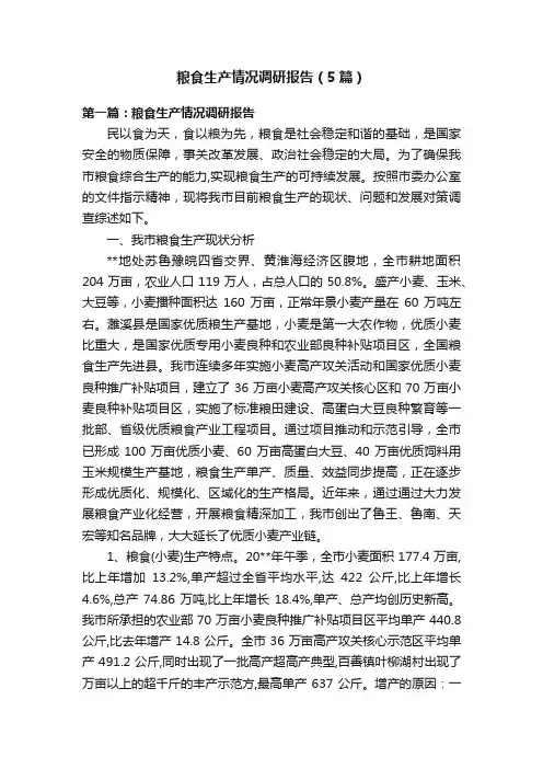 粮食生产情况调研报告（5篇）