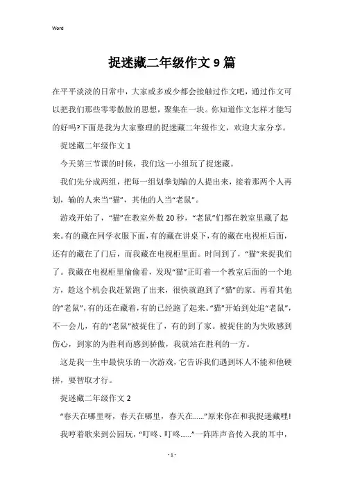 捉迷藏二年级作文9篇