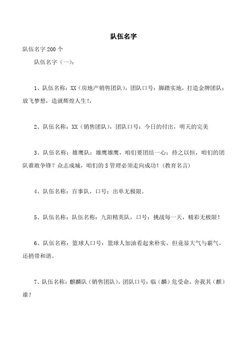 队伍名字