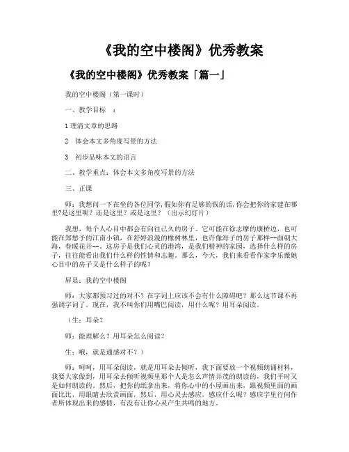 《我的空中楼阁》优秀教案
