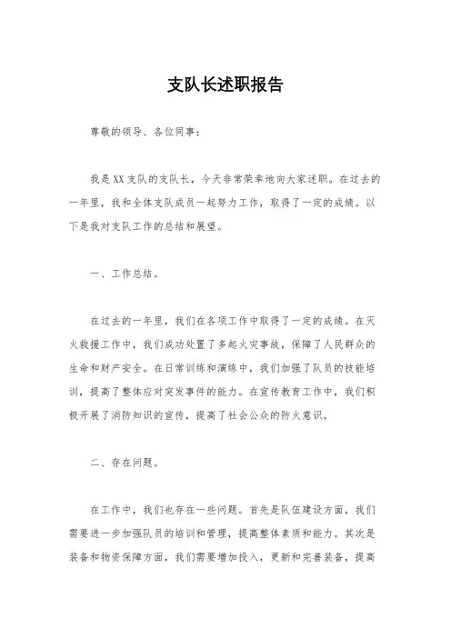 支队长述职报告