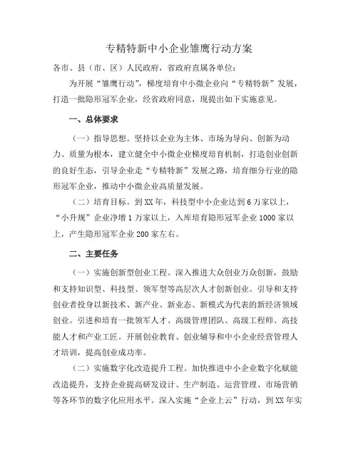 专精特新中小企业雏鹰行动方案