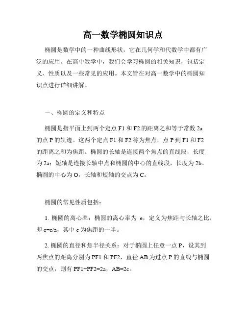高一数学椭圆知识点