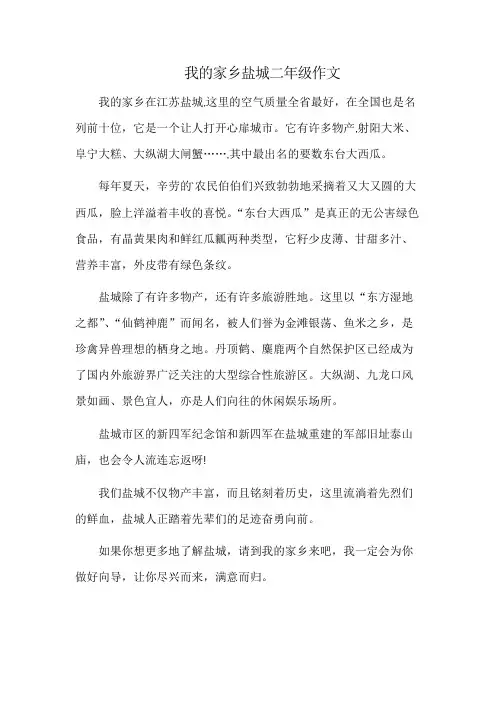 我的家乡盐城二年级作文