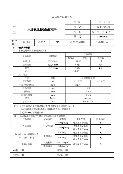 板材质量检验标准书