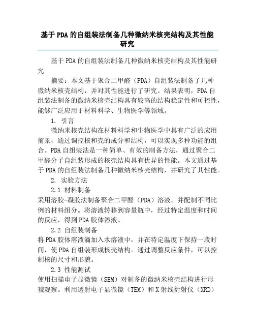 基于PDA的自组装法制备几种微纳米核壳结构及其性能研究