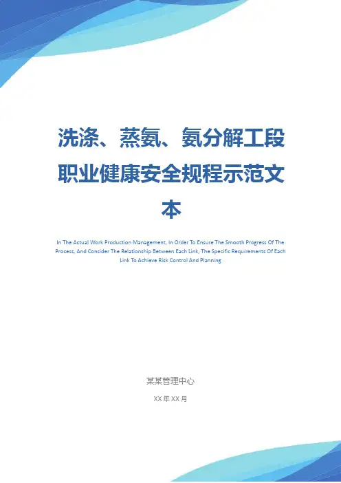 洗涤、蒸氨、氨分解工段职业健康安全规程示范文本