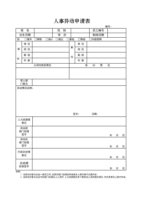人事异动申请表