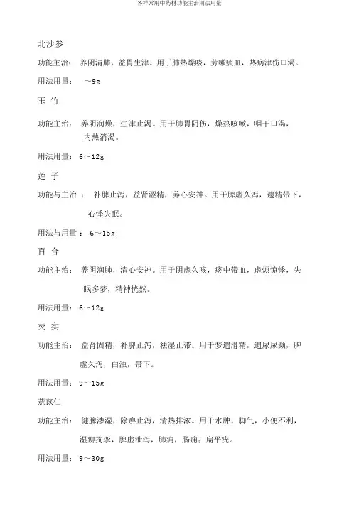 各种常用中药材功能主治用法用量
