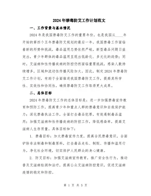 2024年禁毒防艾工作计划范文