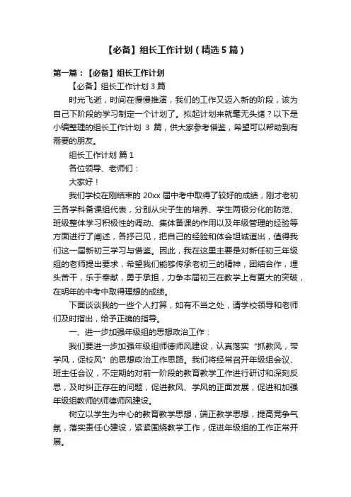 【必备】组长工作计划（精选5篇）