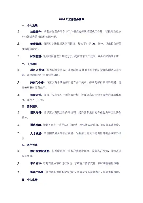 2024年工作任务清单