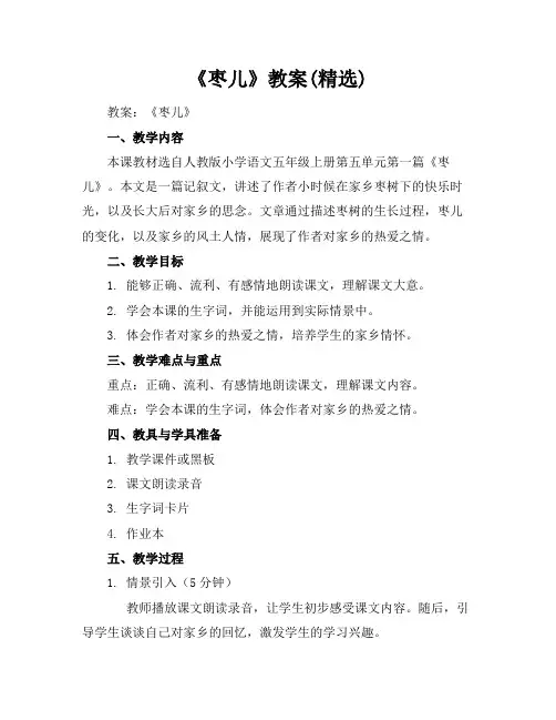 《枣儿》教案(精选)