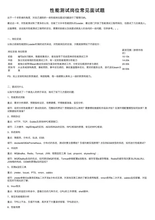 性能测试岗位常见面试题