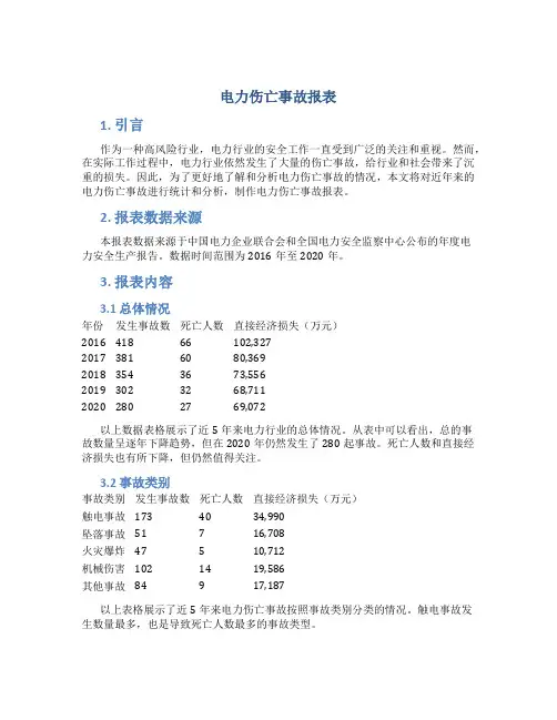 电力伤亡事故报表