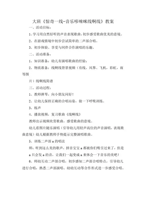 大班《惊奇一线-音乐哆唻咪线啊线》教案