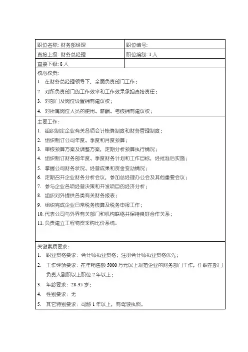 财务部经理操作手册