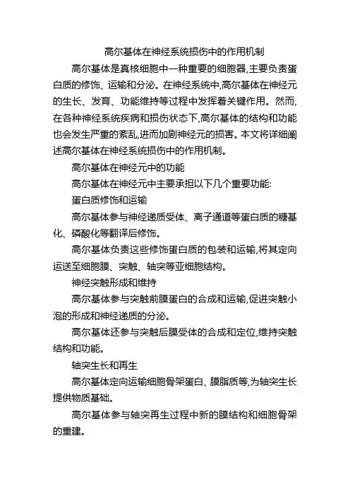 高尔基体在神经系统损伤中的作用机制