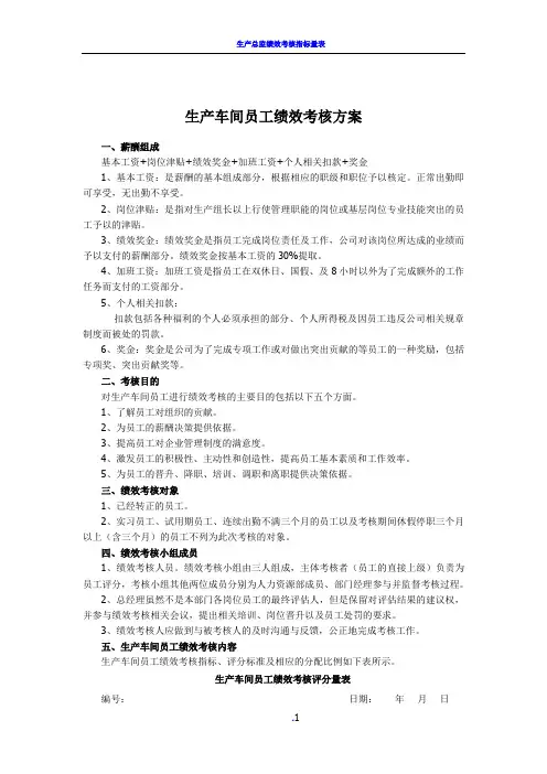 生产车间人员绩效考核方案