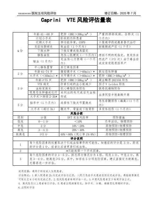 VTE风险评估量表