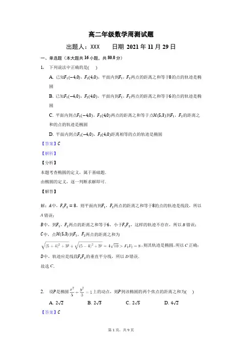 椭圆练习题(含答案)