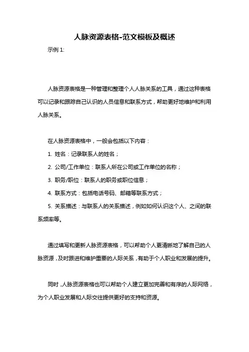 人脉资源表格-概述说明以及解释