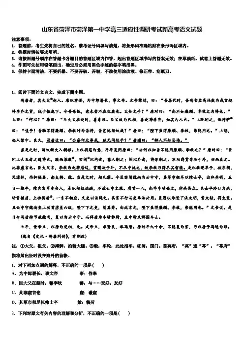 山东省菏泽市菏泽第一中学高三适应性调研考试新高考语文试题及答案解析