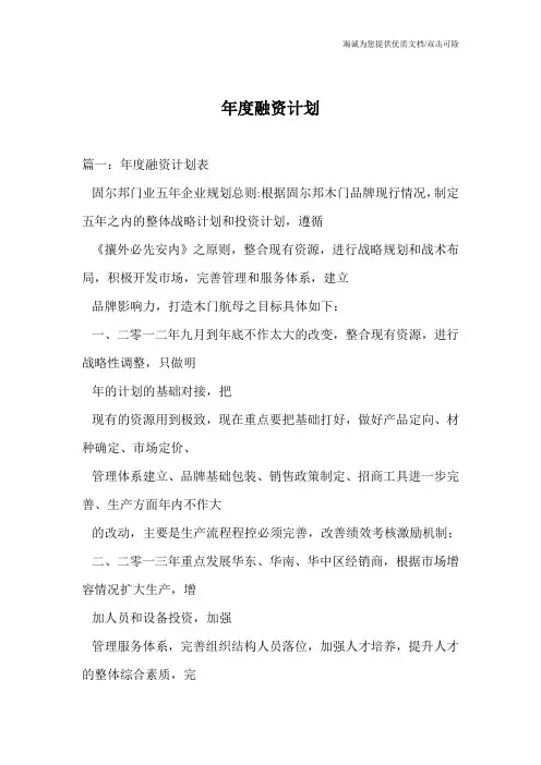 年度融资计划