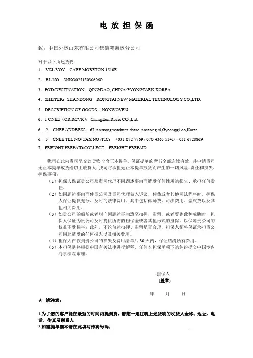 电放保函格式