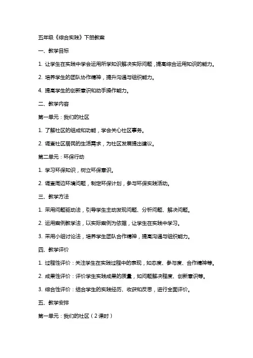 五年级《综合实践》下册教案