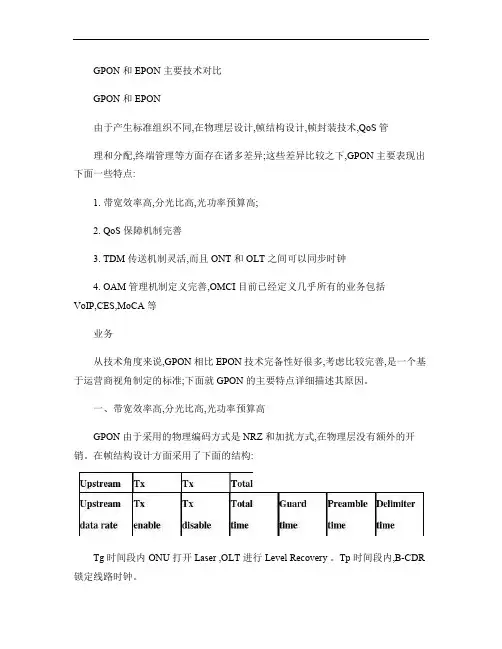 GPON和EPON主要技术对比