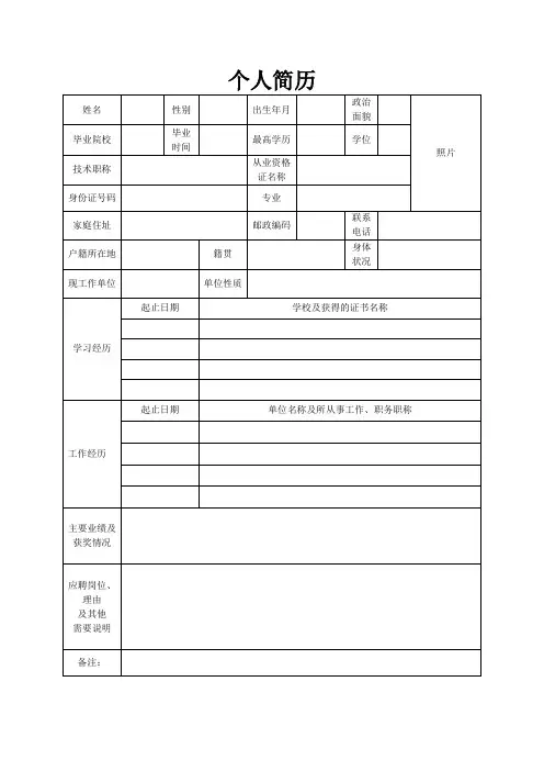 个人简历空白表格(201)