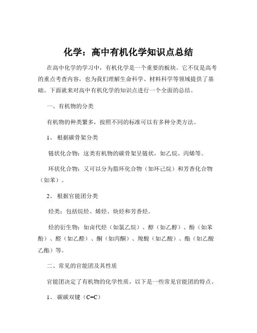 化学：高中有机化学知识点总结