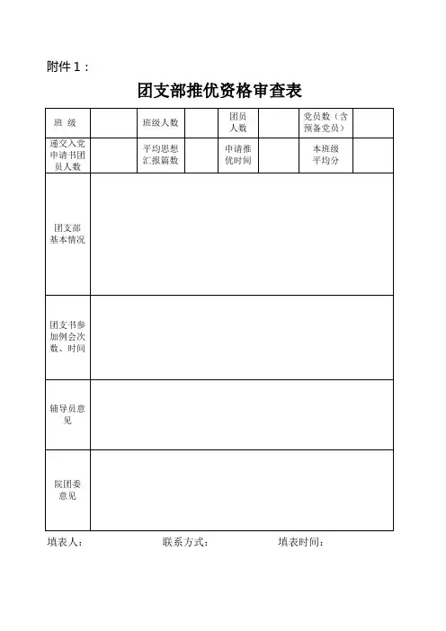 团支部推荐优秀团员入党相关申请表模版