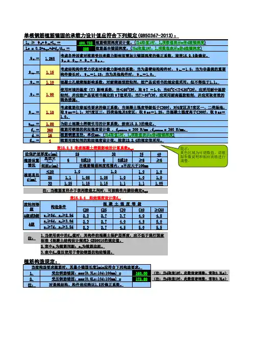 植筋深度计算表(GB50367-2019