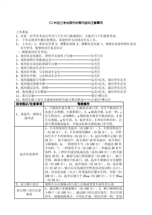 C科目三考试操作步骤内容和注意事项