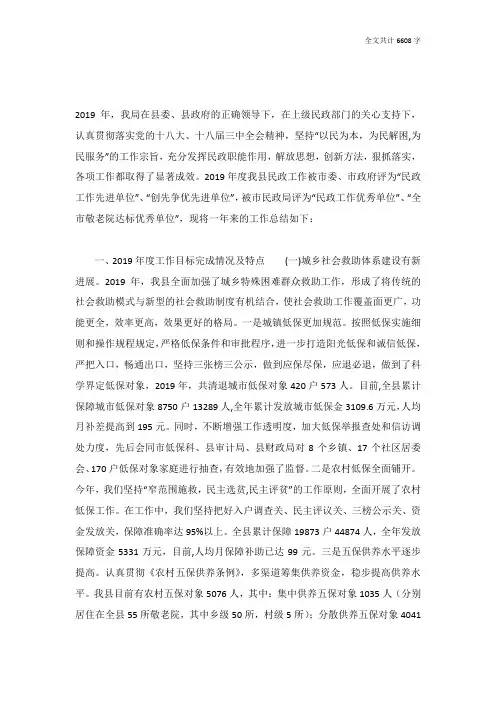 民政局2019年度工作总结及2019年工作打算