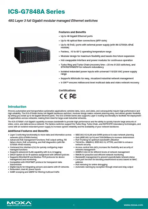 Moxa ICS-G7848A Series 48G Layer 3 全球互联网交换机说明书