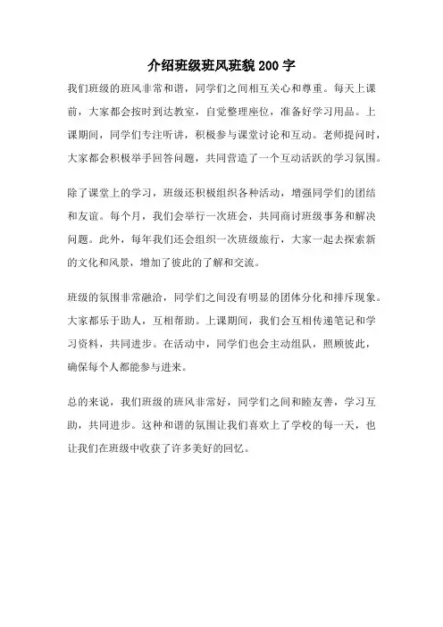 介绍班级班风班貌200字