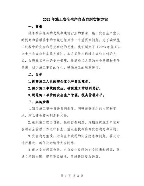 2023年施工安全生产自查自纠实施方案