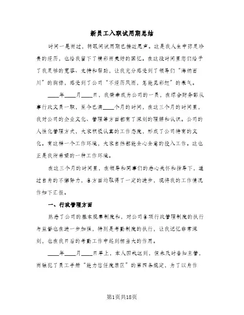 新员工入职试用期总结(8篇)