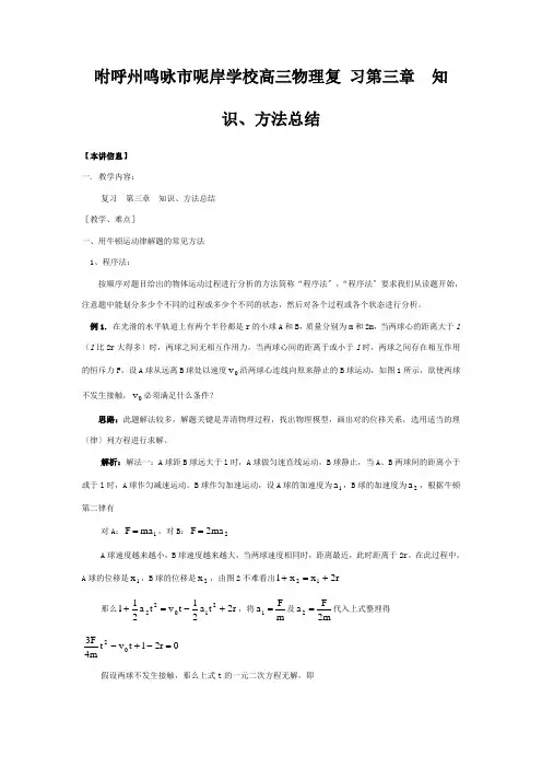 呢岸学校高三物理复 习第三章知识方法总结