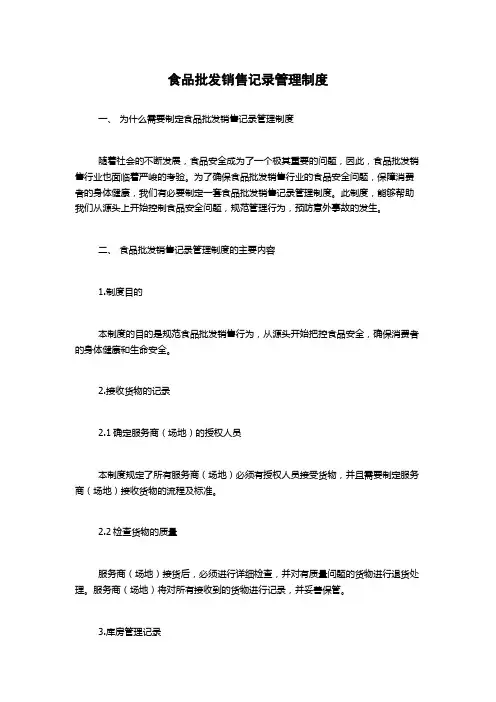 食品批发销售记录管理制度