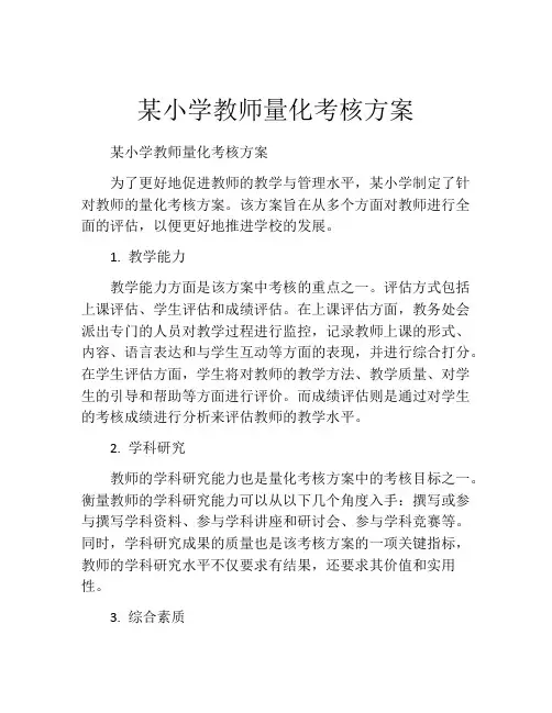 某小学教师量化考核方案