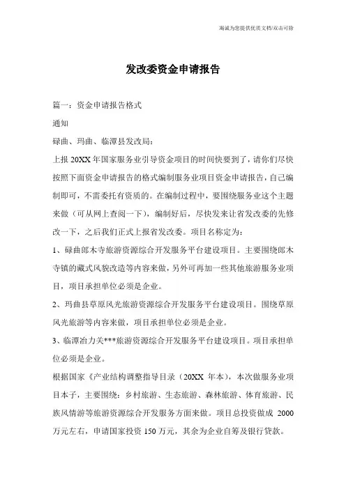 发改委资金申请报告