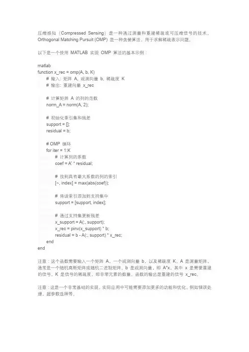 压缩感知 omp算法 matlab