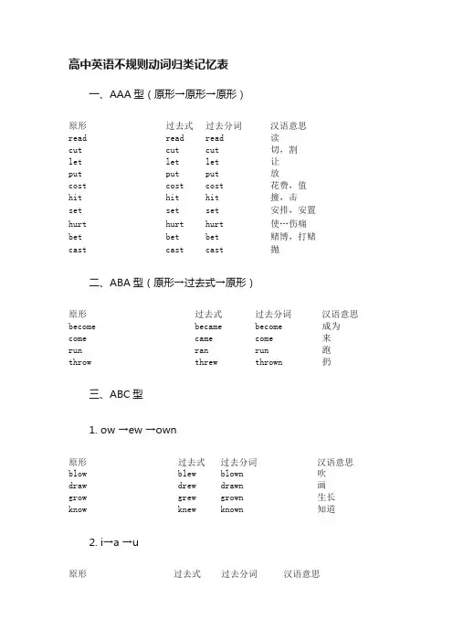 高中英语不规则动词归类记忆表