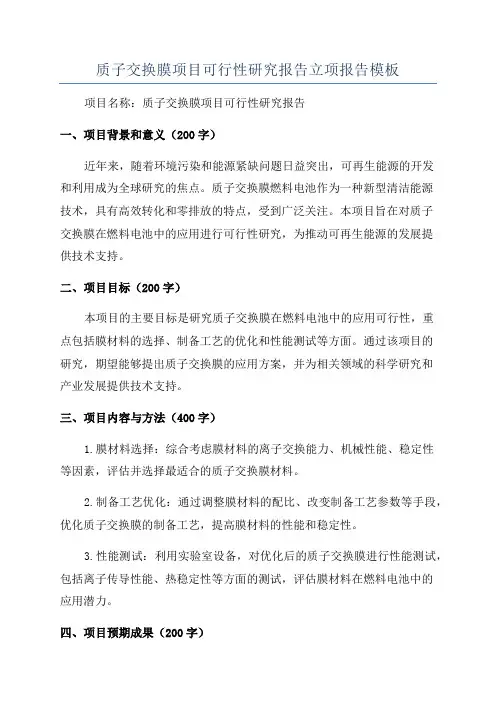 质子交换膜项目可行性研究报告立项报告模板